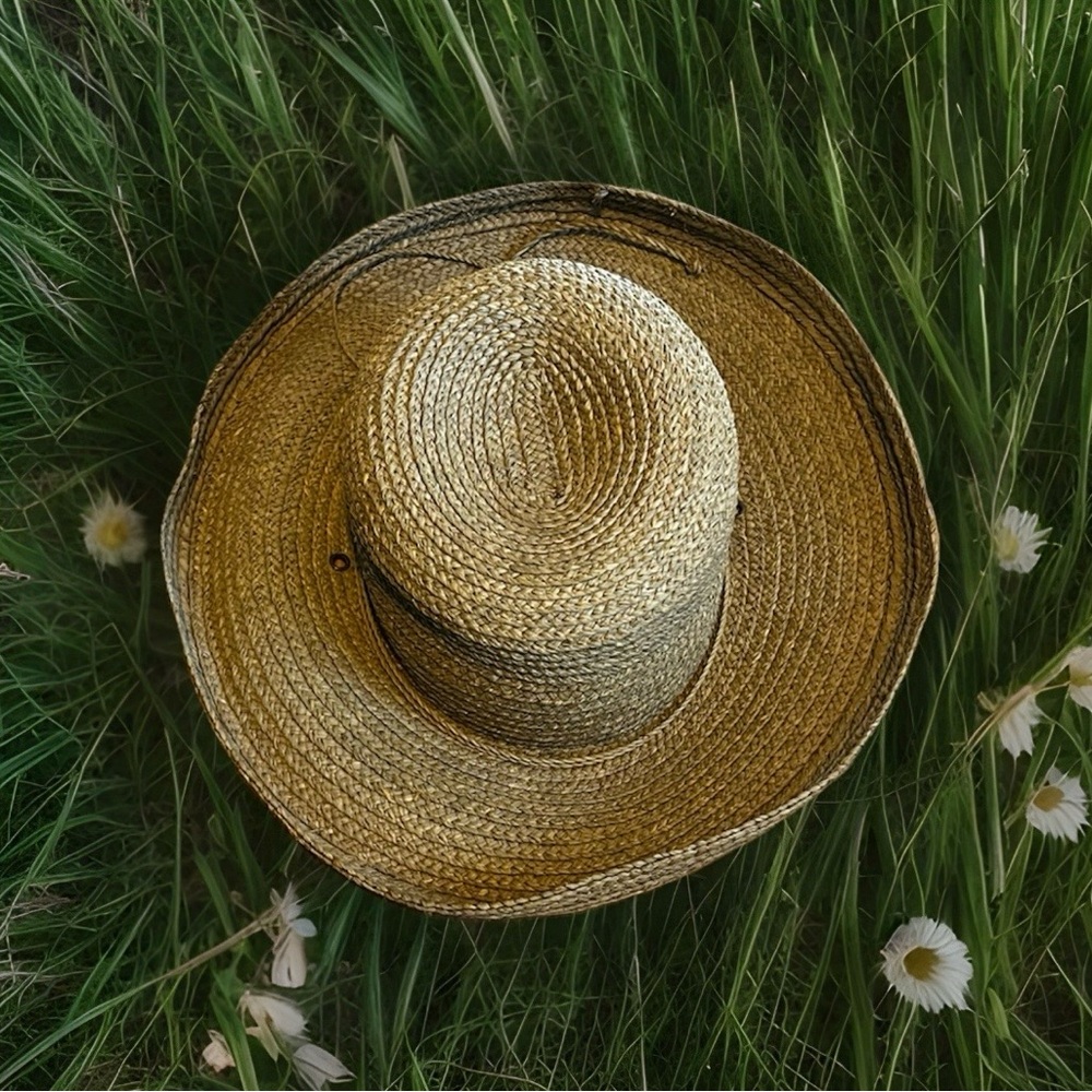 The Scala Collection VTG all-natural fiber raffia wide brim sun hat sz small.